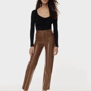 Wilfred Brown Faux Leather Straight Leg Pants